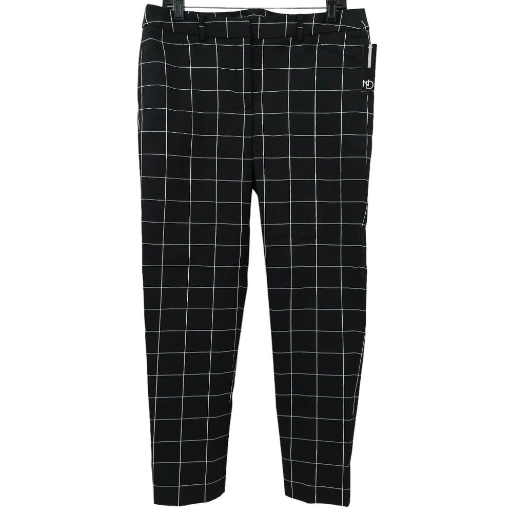 New Directions Ankle Pants Black White Check Mid Rise Size 12 Stretch Rayon